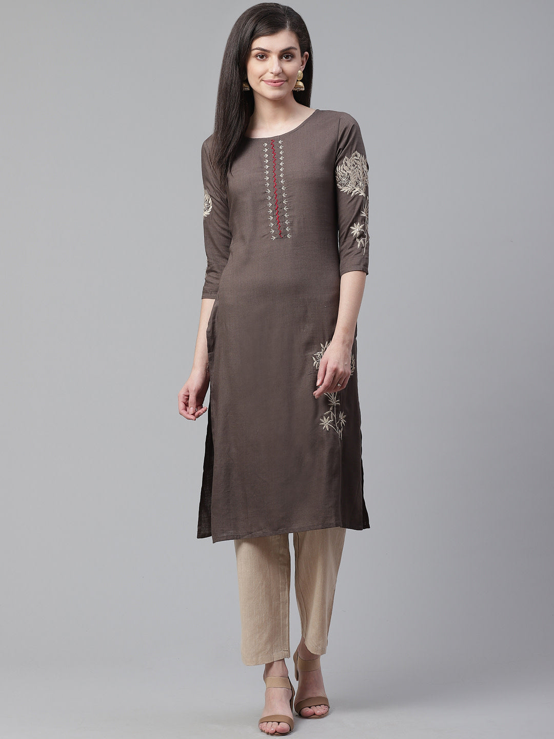 Made to Measure Embellished Kurta Set With Mirror Work and Floral Resham Embroidery