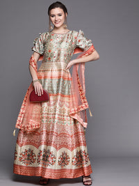 Anarkali Cocktail Gown with Bohemian Print in summer floral pattern
