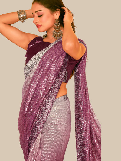 Chhabra 555 Metallic Sequin Embellished Ombre Cocktail Saree with Dupion Silk blouse