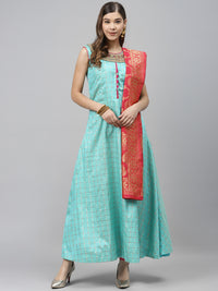 Made to Measure Pastel Woven Embroidered Anarkali Set with Contrast Banarasi Dupatta
