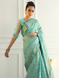 Chhabra 555 Floral Banarasi Silk Saree with Zari woven Temple pattern Contrast Border