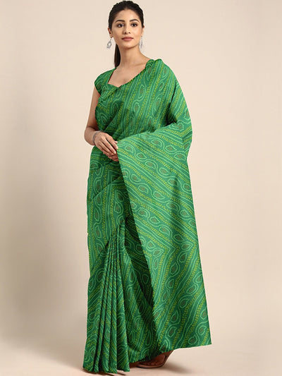Chhabra 555 Bottle Green Jaipuri Tie & Dye Bandhej Printed Traditional Chiffon Saree