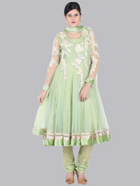 Sea Green Net Patch Work Anarkali Suit With Net Dupatta