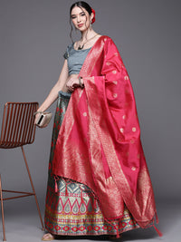 Chhabra 555 Grey Semi Stitched Banarasi Brocade Silk Lehenga with Zari & Resham Weaving