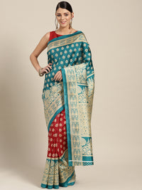 Chhabra 555 Patola Silk Printed Half-and-half saree with Zari Meenakari floral pattern