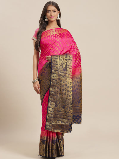 Chhabra 555 Pink to Blue Ombre Banarasi Georgette Traditional Saree With Contrast Blouse