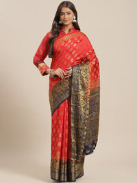 Chhabra 555 Red to Blue Ombre Banarasi Georgette Traditional Saree With Contrast Blouse