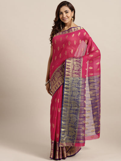 Chhabra 555 Pink Banarasi Handloom Silk Saree woven with figure motifs and bridal scenes