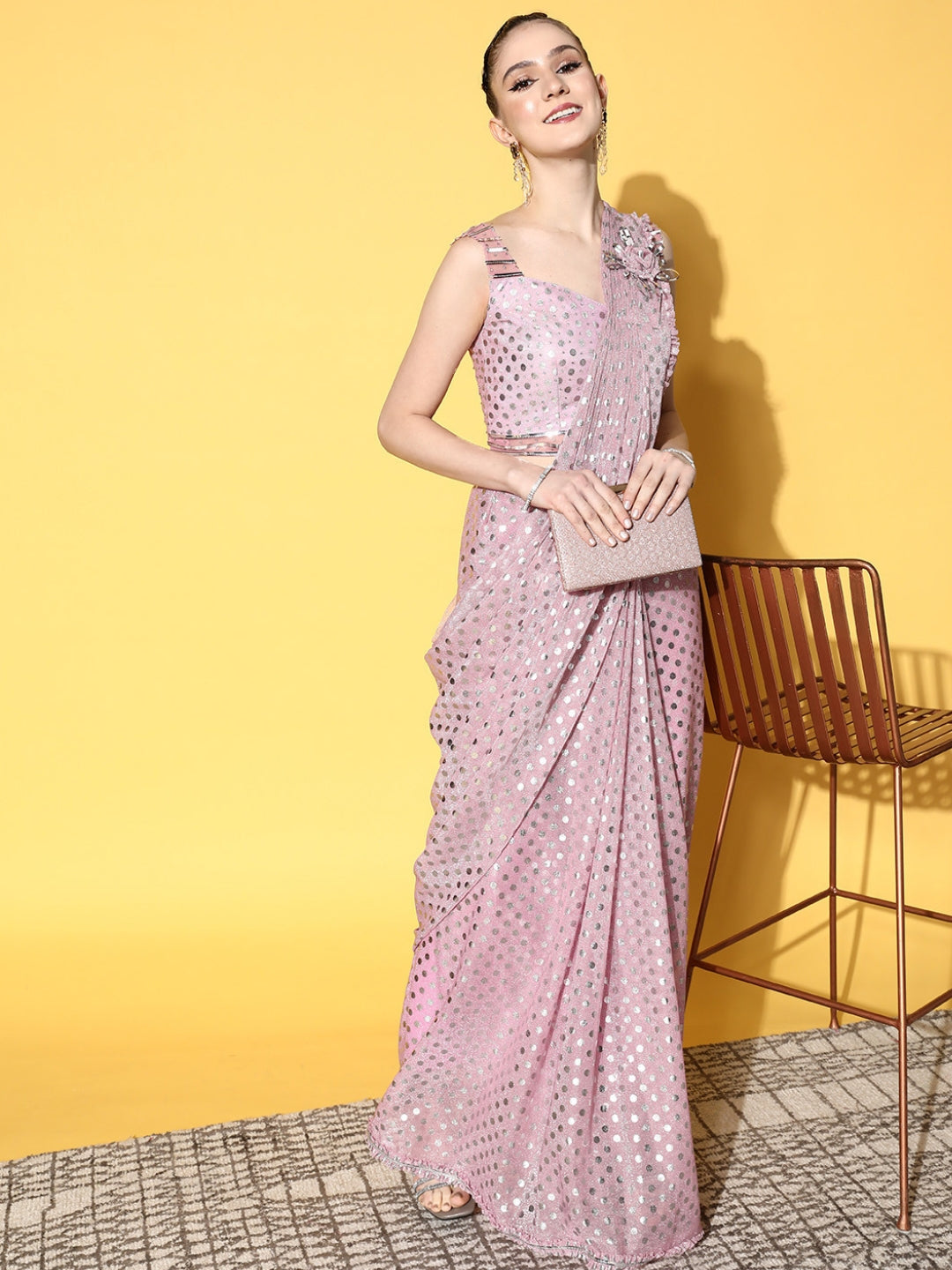 Chhabra 555 Made to Measure Draped Lycra Saree With Beautiful Silver Embellishment & Applique Work 