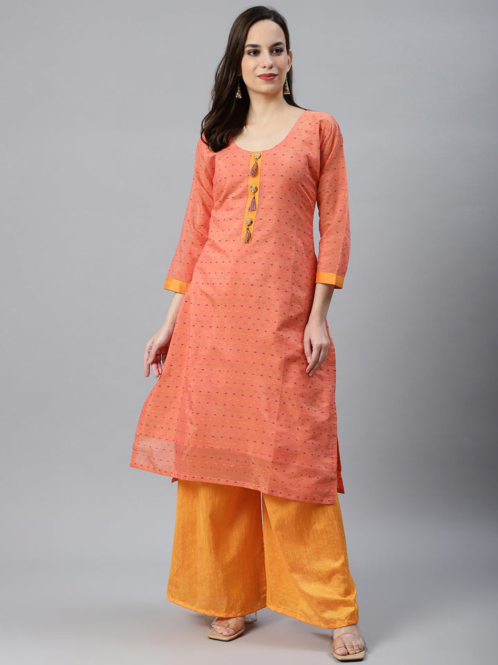 Made To Measure Fusion Woven Kurta Set with Stone Buttons,Tassels & Contrast Pants