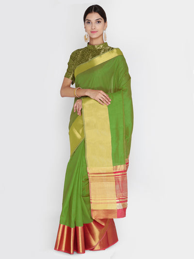 Chhabra 555 Green & Coral Woven Design Banarasi Silk Saree 