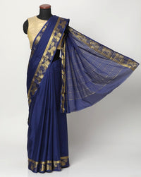 Chhabra 555 Navy Blue Art Silk Saree with Gold Zari Woven Border