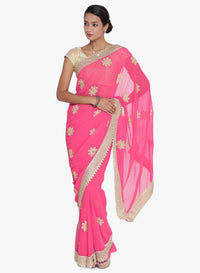 Resham Embroidered work with Golden Border Saree