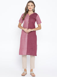 Purple Cotton Straight Kurta with Striped Design
