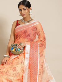 Chhabra 555 Pastel Peach Printed Floral Summerish Kota Cotton Saree