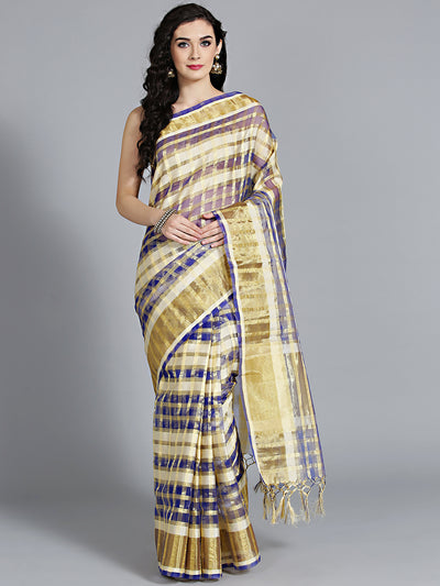 Chhabra 555 Checked Blue Chanderi SIlk saree with Gharchola inspired Geometric pattern and Zari Resham Weaving