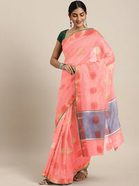 Chhabra 555 Peach Handloom Contemporary Chanderi saree with interplay of Copper and Silver Zari 