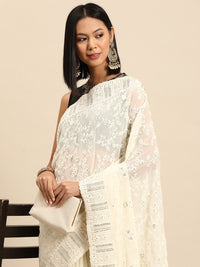 Chhabra 555 Cream Thread Chicken Embroidered With Stone Embellished Georgette Cocktail Saree 