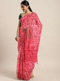 Chhabra 555 Magenta Floral Block Printed Banarasi Tussar Traditional Saree with Tassels 