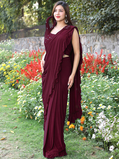 Chhabra 555 Pre-Draped Embellshed Ruffled Saree with Structured Asymmetrical Pleated Blouse