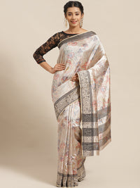 Handloom Chanderi Saree with  Floral Digital Print & Tribal Art Border