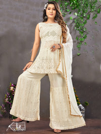 Chhabra 555 Resham Chikankari & Sequin Embroidered Peplum Kurta Set with Pleated Sharara