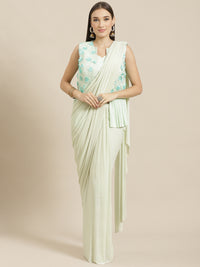 Ruffled Pre-Stitched Saree Gown with Festive Layering & Bling Jacket Blouse, Bell Sleeve