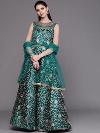 Anarkali Cocktail Gown with Embellished Neckline and Kasab Embroidery