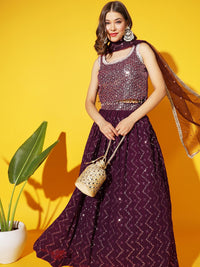 Chhabra 555 Sequinned Mirror Embellished Crop-top Pleated Lehenga Set with Tonal Zari Embroidery