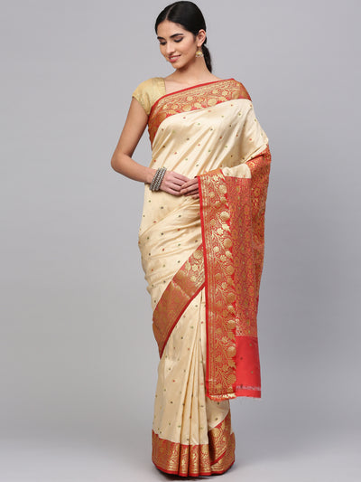 Chhabra 555 Golden Banarasi Silk Handloom, Hand Woven,Floral, Motifs Bangoli Style Zari Weav Border Saree  