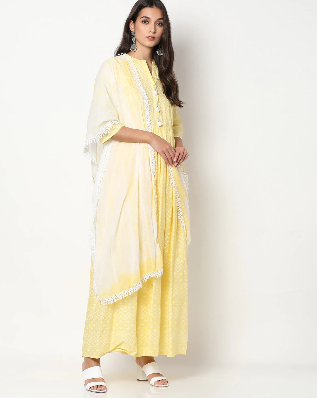 Chhabra 555 Made to Measure Ikat Inspired Printed Anarkali Kurta Set With Chiffon Tie & Dye Dupatta