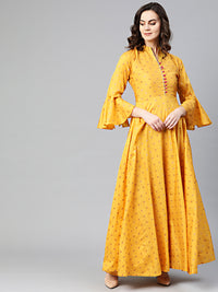 Chhabra 555 Made to Measure Anarkali Printed Kurta Dress with Zari Resham Weaving and bell sleeves