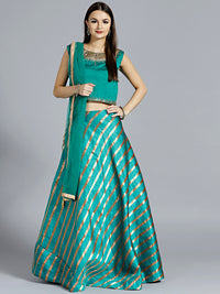 Chhabra 555 Teal Blue Contemporary Striped Lehenga with Kundan and Zircon Hand Embroidered matching Blouse