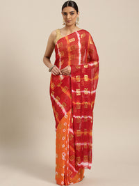 Chhabra 555 Chiffon Checked Ombre Bandhej Saree with Zari goemetrical woven design