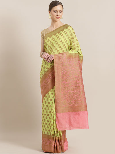 Chhabra 555 Banarasi Jute Cotton Silk saree with Oxidised Zari weaving Contrast Heavy Border,Pallu 