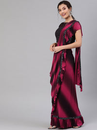 Ruffled Pre-stitched Saree with Ombre Drape and Frills and Black Shimmer Blouse