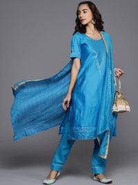 Made to Measure Blue Cotton Sequence Gota Embellish Kurta Pant Set & Embroidery Dupatta