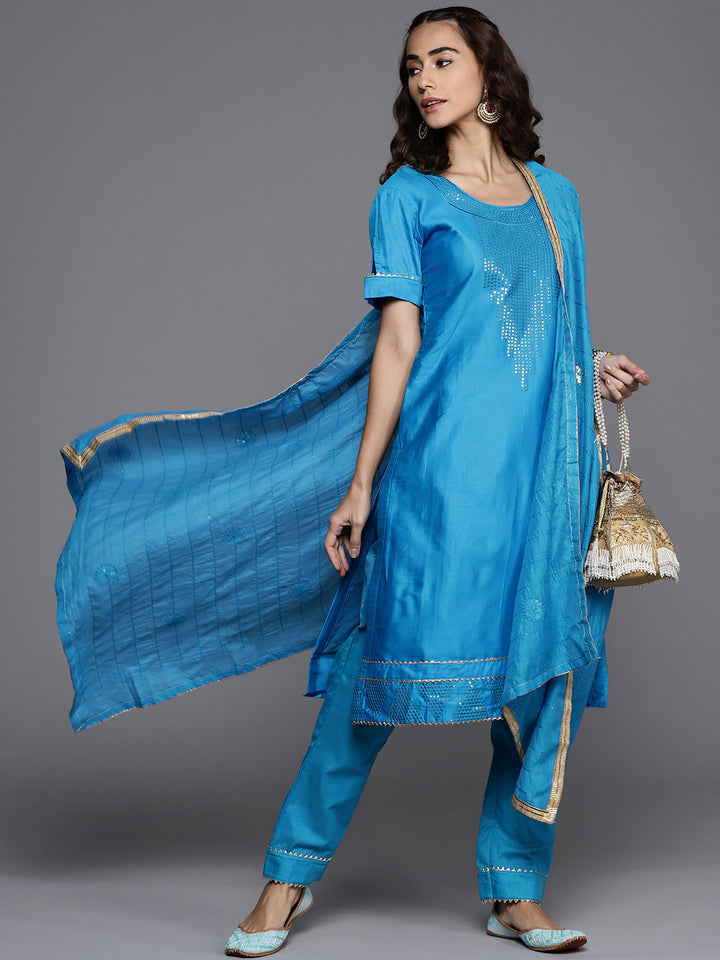 Chhabra 555 Unstitched Cotton Sequence Gota Embellished Dress Material Set & Embroidered Dupatta