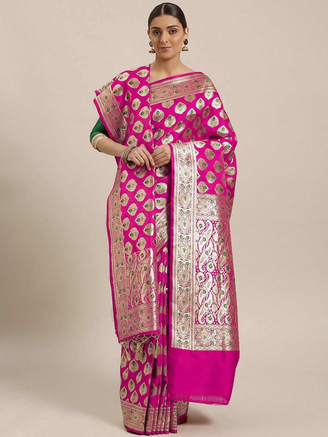 Chhabra 555 Kanjiwaram Wedding Silk saree with  Zari Buti weaving and heavy Zari weaving Dupatta
