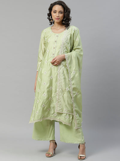 Chhabra 555 Chikankari Resham Embroidery Semi-stitched suit with Scalloped Lace Dupatta