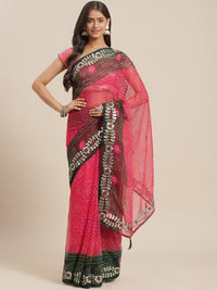 Chhabra 555 Magenta Jaipuri Traditonal Bandhej Print Georgette Saree With Gota-Patti Embroidery