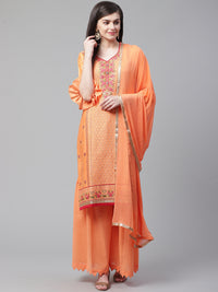 Pastel Cotton Stitched Suit Dupatta with Resham Floral Embroidery and Dupatta