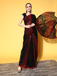 Black Contrast Sequin Embellished Georgette Metallic Cocktail Saree