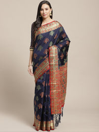 Banarasi Jamdani inspired Paisley Saree with Zari woven border and heavy Contrast Pallu