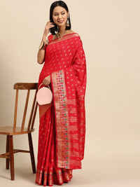 Chhabra 555 Red Resham & Zari Woven Bordered Traditional Silk Saree with Ethnic Motifs 