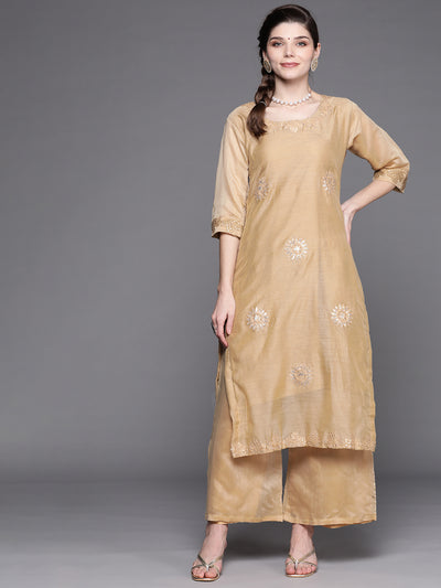Chhabra 555 Made to Measure Beige Gotapatti Embroidery Kurta Pallazzo Set