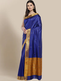 Blue Narayan Peth Silk Saree with Contrast Zari Border