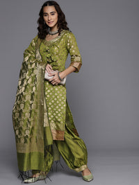 Made to Measure Green Banarasi Weaving Patiala Salwar Kurta Set & Handloom Dupatta