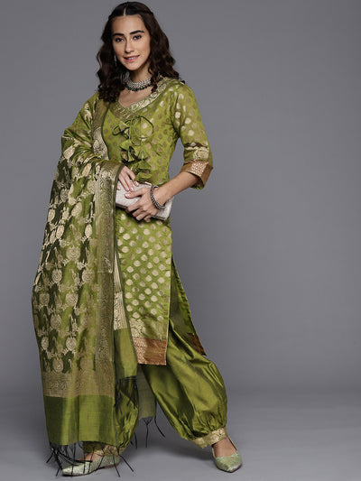 Chhabra 555 Green Banarasi Weaving Unstitched Suit Salwar Set With Handloom Dupatta 