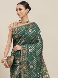 Chhabra 555 Gold Zari & Crystal Embellished Gharchola Chanderi Silk Festive Saree with Tassels 